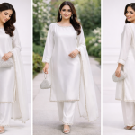 Pearl White Katan Silk Suit with Subtle Embellishments