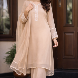 Beige Elegance Embroidered Kurta Set