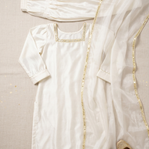 Pristine White Katan Silk 3-Piece Ensemble